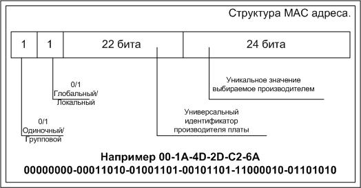 Структура МАС адреса.